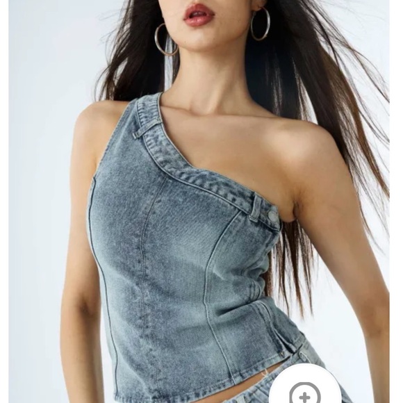 MICAS | One Shoulder Denim Tank Top NWT - Picture 2 of 10
